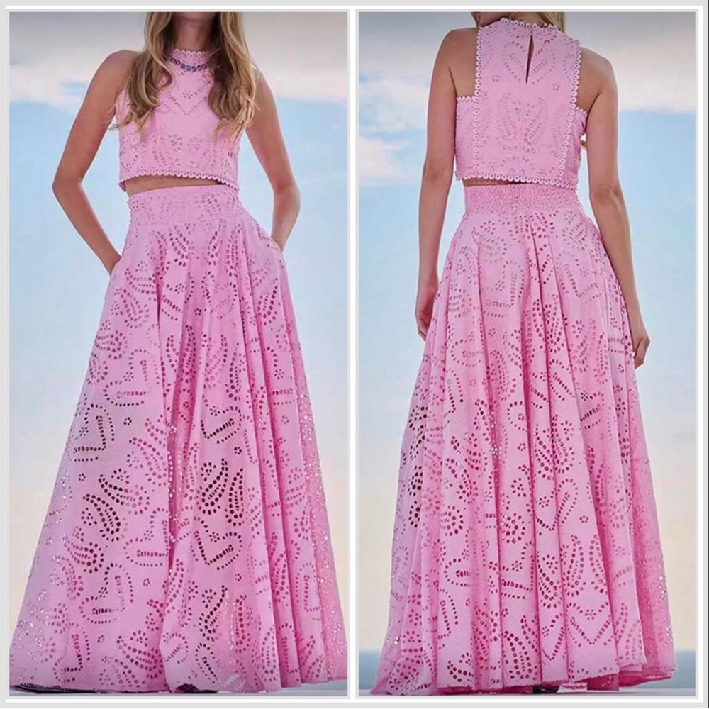 Pink Eyelet Two-Piece Maxi Dress